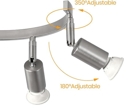 6 Light Track Lighting Fixtures Ceiling, Flexibly Rotatable Light Heads, Nickel Semi Flush Mount Ceiling Light for Kitchen Dining Room Living Room.Gu10 Bulb Base.