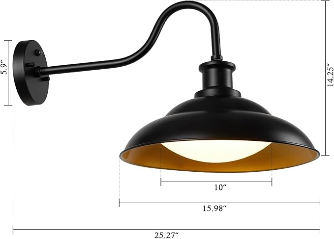 Dusk to Dawn LED Outdoor Barn Lights, 16 Inch Large Farmhouse Exterior Wall Light Fixtures with Adjustable Color Temperature, Modern Black Gold Porch Lights Outside for House Garage Doorway