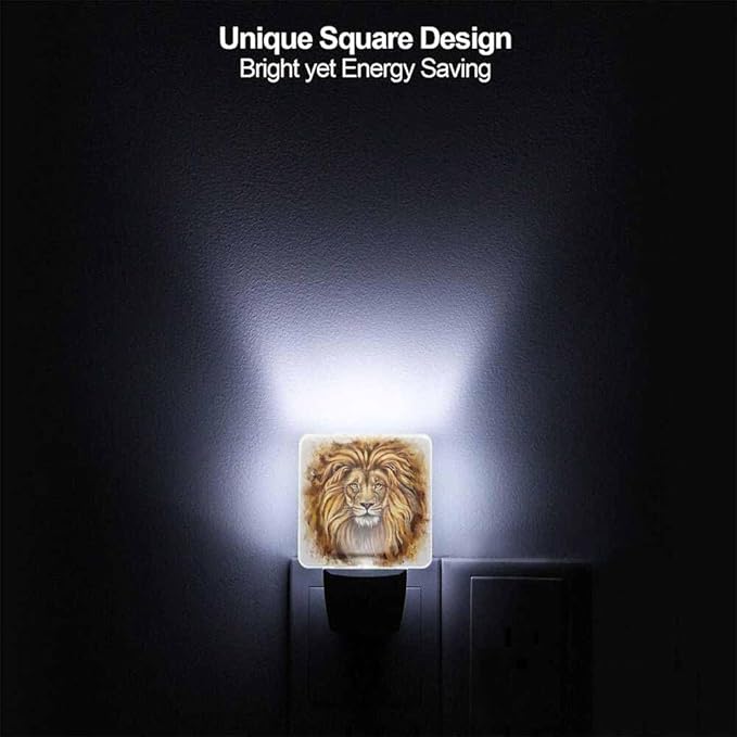 Lion Night Light Furry Brown LED Night Lights Plug into Wall for Stairway Hallway Bedroom 0.5W Nightlight