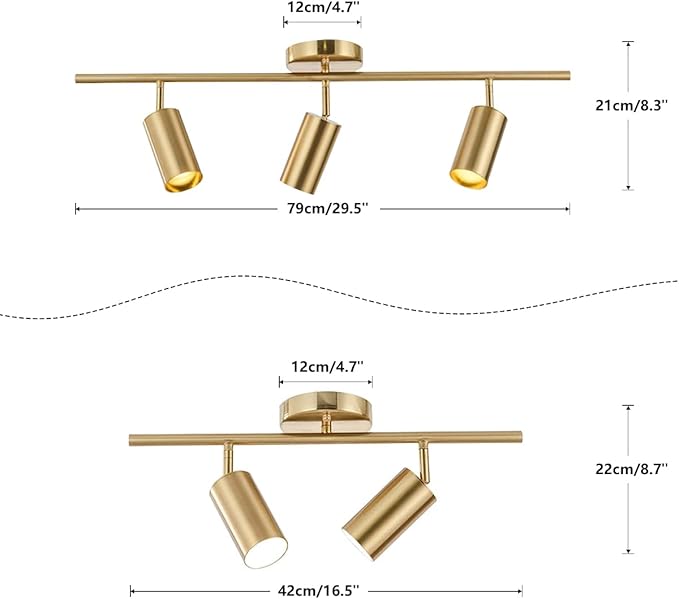 BOKT Gold Flush Mount Tracking Light Kit 3 Light Wall Decorative Lamp Modern Close to Ceiling Light Adjustable Track Lighting for Kitchen Island Living Room Bedroom