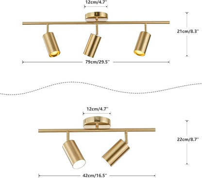BOKT Gold Flush Mount Tracking Light Kit 3 Light Wall Decorative Lamp Modern Close to Ceiling Light Adjustable Track Lighting for Kitchen Island Living Room Bedroom