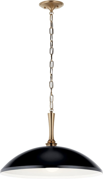 Kichler Delarosa 1-Light Pendant Light Fixture, Updated Traditional Hanging Light with Black Shade and Champagne Bronze Hardware for Kitchen Island, Dining Room, Hallway (12.75" x 20.25"), 52638BK