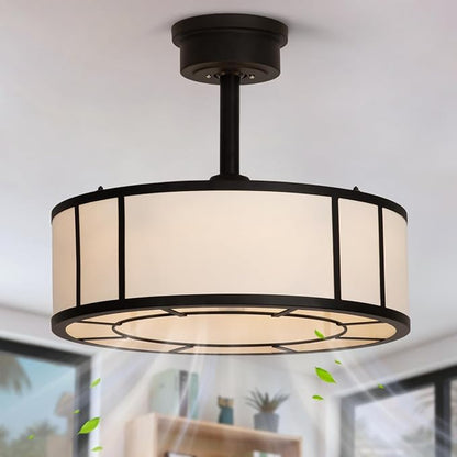 SHLUCE Fandelier Caged Boho Ceiling Fan with Light, Farmhouse Small Ceiling Fans with Lights and Remote, Rustic Bladeless Ceiling Fans with Lights for Bedroom, Kitchen, 6 Lights, 6 Speeds, White