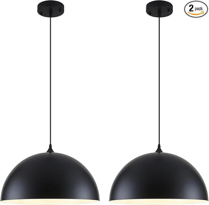 Large Pendant Lights Kitchen Island, 19.7 Inch Black and White Dome Pendant Light，Black Farmhouse Pendant Light, Modern Industrial Kitchen Pendant Lighting Over Island, Dining Room, 2 Pack