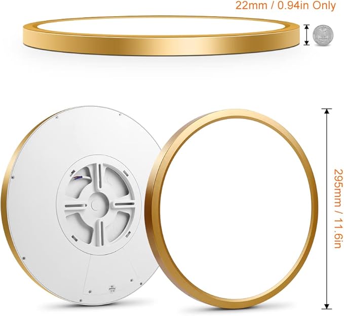 12 Inch Gold LED Ceiling Light, 5000K Daylight White, 24W Gold Flush Mount Ceiling Light, 3200LM Round Low Profile Ceiling Lights for Bedroom Kitchen Hallway Entryway