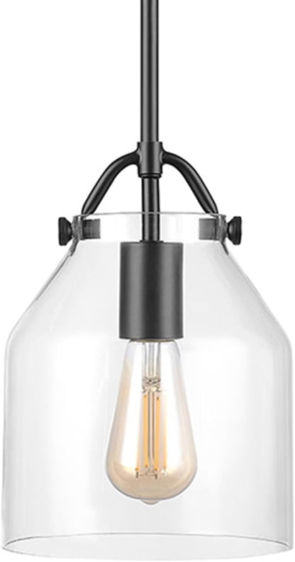 Globe Electric 67000097 1-Light Pendant Light Fixture, Matte Black, Clear Glass Shade, Adjustable Hanging Height Rods, Kitchen Island Lighting, Modern Farmhouse, Dimmer Switch Compatible