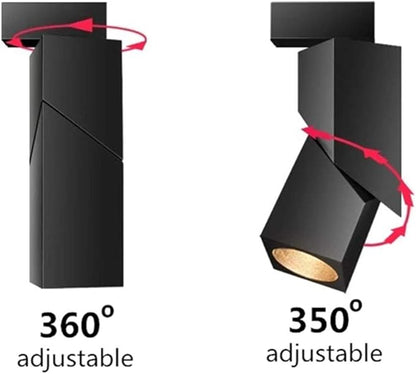 LED Indoor Ceiling Spotlight 360°Adjustable Wall Light - Art DIY Spotlights -12W Warm White Light 3000K Ceiling Downlight -Surface Mounted COB Lighting Swivel lamp (Black-3000K)