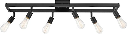 Globe Electric 59811 6-Light Adjustable Track Lighting, Matte Black Industrial Farmhouse Rectangular Frame, Pivoting Heads, E26 Base, Dimmable Ceiling Track Fixture