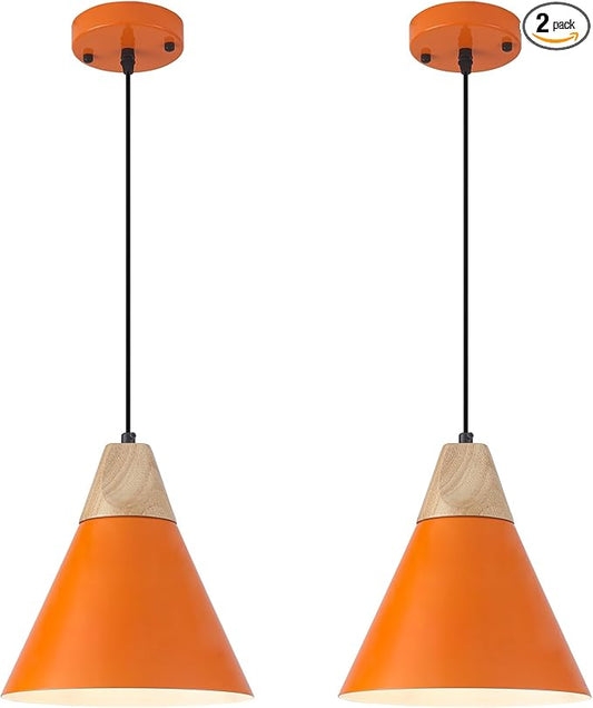 Kitchen Pendant Lights,11.8inches 2 Packs Orange Pendant Light, Farmhouse Pendant Light, Pendant Lights Kitchen Island for Living Room, Bedroom, Dinning Room