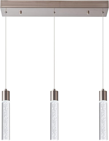 Modern Pendant Light with Adjustable Height - Brushed Nickel & Cylinder Island Lights, 3000-6000K Dimmable Kitchen Pendant Lighting for Kitchen Island, Dining Room, Bar Counter