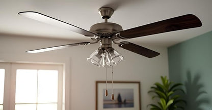 Aspen Creative 22011-1, Three-Light Ceiling Fan Light Kit with Pull Chain, Brushed Nickel Finish with Clear Glass Shades, 13-1/8" Diameter x 6-3/4" Height