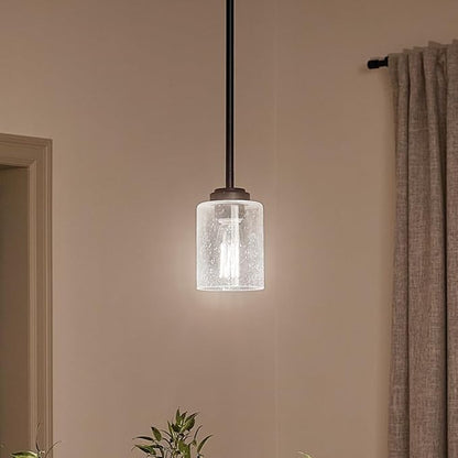 Kichler Winslow 1-Light Mini Pendant Light Fixture with Clear Seeded Glass in Black for Kitchen Island, Bar, Laundry Sink, Hanging Ceiling Light (7.5" x 4.25"), 44032BK