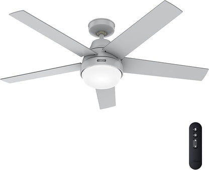 Hunter 52 inch Indoor Ceiling Fan with LED Light and Remote Control - Modern Smart Ceiling Fan, Standard Mount, 5 Blades, For Bedroom, Living Room, or Kitchen, Quiet - Aerodyne 52614, Dove Grey