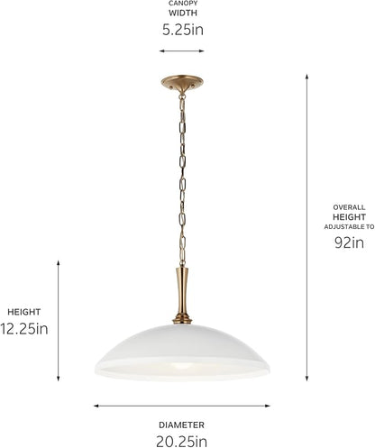 Kichler Delarosa 1-Light Pendant Light Fixture, Traditional Hanging Lamp with White Shade and Champagne Bronze Hardware for Kitchen Island, Dining Room, or Hallway (12.75" x 20.25"), 52638WH