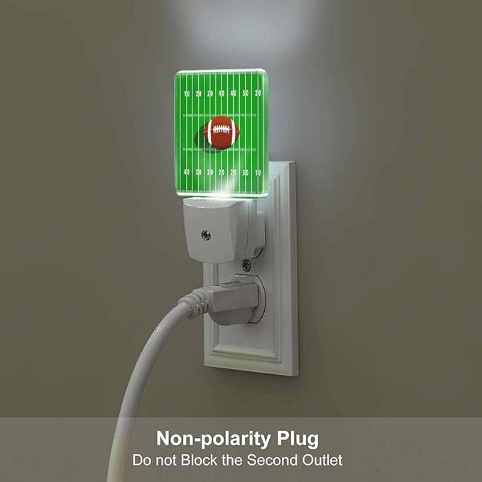 Rugby Field Night Light Green Background with Brown Rugby Balls 0.5W Night Lights Auto LED Lamp Energy Saving Square Lights for Room Bedroom Bathroom