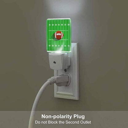 Rugby Field Night Light Green Background with Brown Rugby Balls 0.5W Night Lights Auto LED Lamp Energy Saving Square Lights for Room Bedroom Bathroom