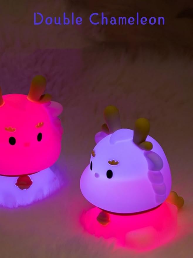 Little Dragon Kids Night Light, Cute Animal Soft Silicone LED Color Changing Lamp，Rechargeable Nursery Bedside Bedroom Table Decor, Best Birthday Christmas Gift for Kid Girl Boy