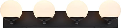 Black Bathroom Vanity Light Fixtures, 4-Light Globe Bathroom Lighting Fixtures Over Mirror, Modern Wall Lights for Living Room, Long Backplate, Standard E26 Base, Textured Black