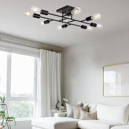 Modern Ceiling Light Semi Flush Mount Light Fixture Mid Century Black Sputnik Chandeliers with 8 Lights Kitchen Light Ceiling for Bedroom Dining Room Living Room Lighting