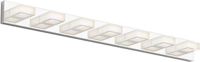 Ralbay 46" LED Chrome Vanity Lights 7 Lights Acrylic Stainless Steel LED Modern Vanity Lights Chrome Bathroom Lighting Fixtures Over Long Mirror (Natural White Light 4500K)