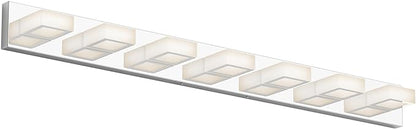Ralbay 46" LED Chrome Vanity Lights 7 Lights Acrylic Stainless Steel LED Modern Vanity Lights Chrome Bathroom Lighting Fixtures Over Long Mirror (Natural White Light 4500K)