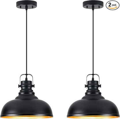 Refice 2 Pack Farmhouse Pendant Lights Black Pendant Lighting for Kitchen Island Adjustable Height Dome Hanging Lights for Barn, Dining Room