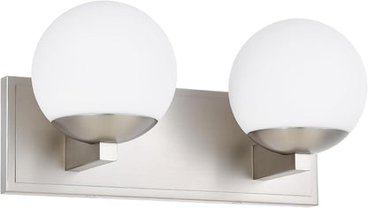 Bathroom Vanity Light Fixtures, 2-Light Globe Bathroom Lighting Fixtures Over Mirror, Modern Wall Lights for Living Room, Long Backplate, Standard E26 Base, Brushed Nickel