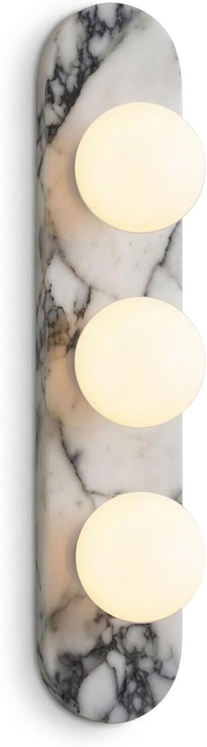 Natural Marble Wall Sconces, 3-Light Alabaster Light, Hardwired Wall Light Fixtures, Modern Wall Mount Wall Lights for Dining Room Stairs Bedroom