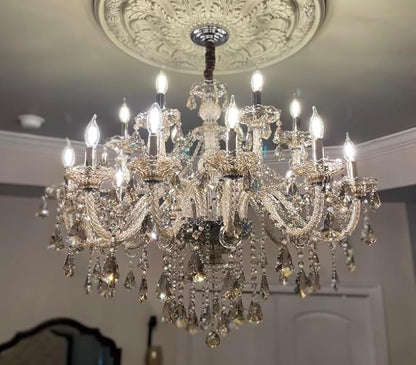 Cognac 18 Lights Crystal Chandelier,Chandeliers for Dining Room,Bedroom,Living Room, Candle Pendant Lamp Ceiling Lighting, 39 inch x32 Inch (Color:Cognac) with 18pcs 5W E12 LED Bulbs.