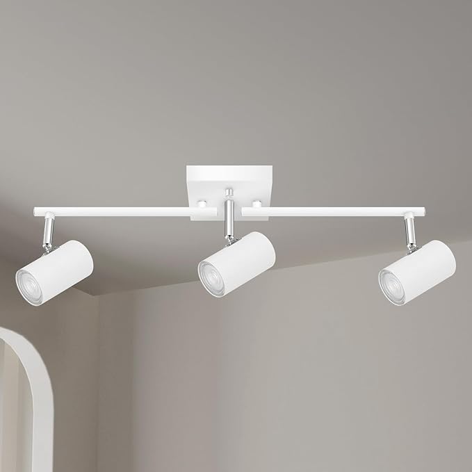 AUQUEE 3 Light Track Lighting Fixtures Ceiling, White Kitchen Lighting Fixtures Ceiling, Track Lights Ceiling, Rotatable Light Heads, Modern Track Lights for Living Room,GU10 Bulb Not Included