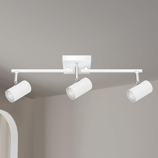 AUQUEE 3 Light Track Lighting Fixtures Ceiling, White Kitchen Lighting Fixtures Ceiling, Track Lights Ceiling, Rotatable Light Heads, Modern Track Lights for Living Room,GU10 Bulb Not Included
