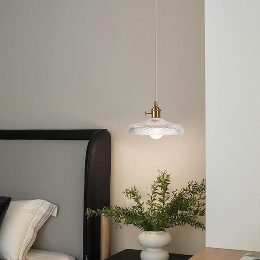 Vintage Mini Pendant Light Fixtures, 9 Inch Glass Kitchen Island Light Fixtures Brass Light Cord Pendant Lights Hanging Light for Living Room Bedroom Hallway Dining Room E26