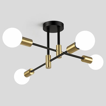 Bosceos Semi Flush Mount Ceiling Light Fixture, 4-Light Modern Black and Gold Sputnik Chandelier Industrial Ceiling Lamp for Kitchen Dining Room Living Room Bedroom Foyer