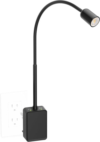 Plug in LED Book Reading Light, Black Flexible Dimmable LED Wall Sconce Lamp with Power Plug for Outlets in Bedroom Kitchen Living Room, 3 Lighting Colors, 50° Spot Lighting Angle