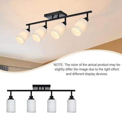TODOLUZ Adjustable Ceiling Spotlight in Black, 4-Lights Kitchen Island Light Fixtures Ceiling Wall Mount, Track Lighting Kit with Opal White Glass Hallway Dining Room