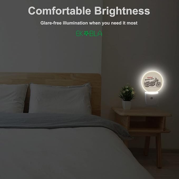 EKOBLA Motorcycle Plug-in Night Light, Vintage Travel Bike LED Nightlight with Dusk to Dawn Sensor for Home