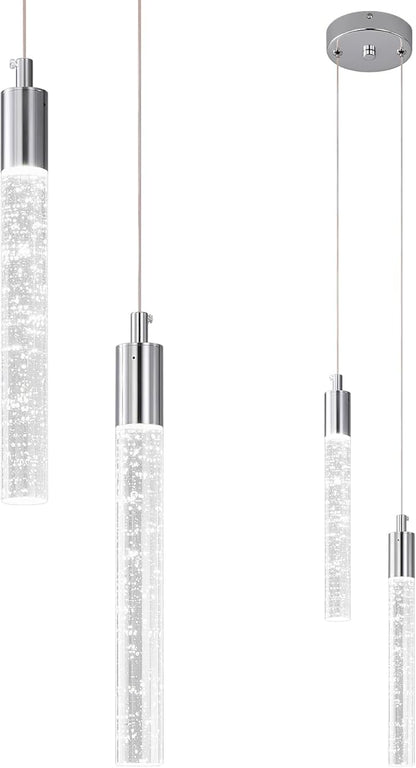 Modern Light Fixture Kitchen Island Pendant Light Dimmable LED Chrome Pendant Lights Mini Crystal Pendant Lighting for Bedroom Dining Room Living Room（2-Light ）