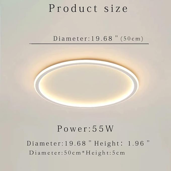 Dimmable LED Ceiling Light Fixture Flush Mount,20 inch Modern 3000K-6000K Round Recessed Ceiling Lamp with APP Adjustment,White Ceiling Lights 55W Close to Ceiling Lighting for Bedroom Living Room