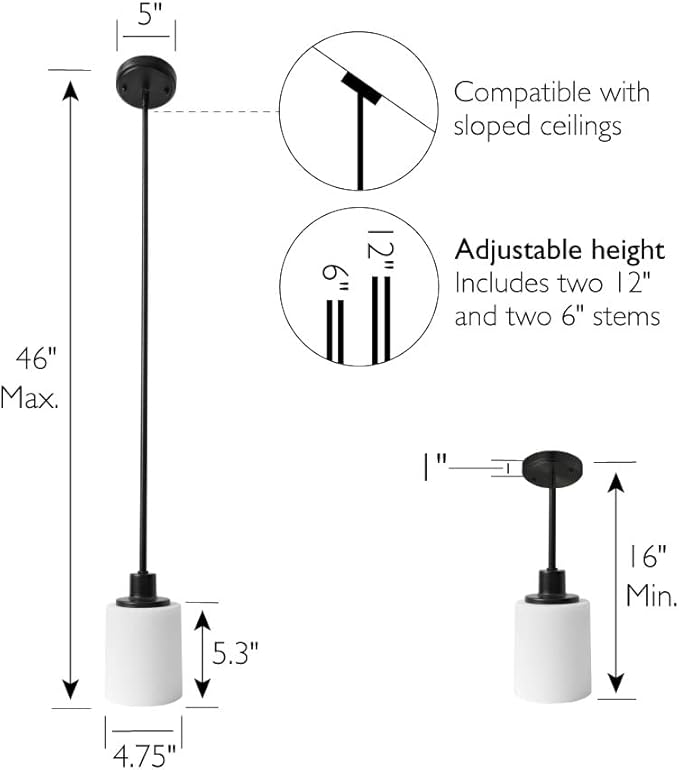 Design House 588541 Aubrey Transitional 1-Light Indoor Dimmable Mini Pendant with White Frosted Glass Shade for Kitchen Island barDining Room Bedroom, Matte Black