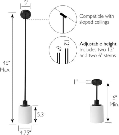 Design House 588541 Aubrey Transitional 1-Light Indoor Dimmable Mini Pendant with White Frosted Glass Shade for Kitchen Island barDining Room Bedroom, Matte Black