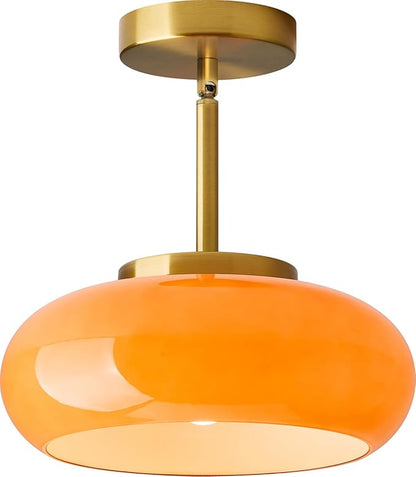Glass Pendant Lights Kitchen Iisland，Gold Modern Ceiling Lamp with Orange Glass Shade Adjustable Mid Century Hanging Light Fixtures for Schoolhouse, Dining Room, Living Room,Sink