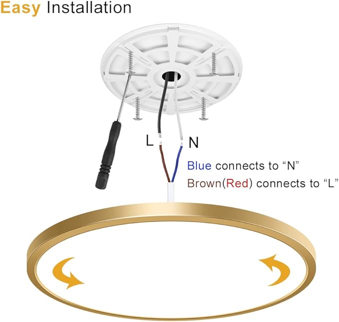 15.7Inch LED Ceiling Light Fixture Flush Mount, 32W(320W Equivalent), 3800LM, 5000K Daylight White, IP40, Flat Modern Round Ceiling Light for Bedrooms, Living Rooms, Bathrooms, Stairwells, etc.(Gold)