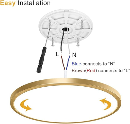 15.7Inch Gold Flush Mount Ceiling Light Fixture , 32W(320W Equivalent), 3800LM, 6000K Cool White, IP40, Flat Modern Round LED Ceiling Lights for Bedrooms, Living Rooms, Bathrooms, Stairwells, etc.