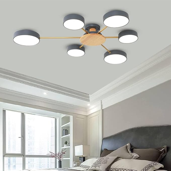 6-Lights LED Ceiling Lighting 41 Inch Modern Ceiling Lights Flush Mount Recessed Lighting Ceiling Light 48W Dimmable Living Room Bedroom Kitchen, 3000K-6000K Grey