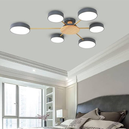 6-Lights LED Ceiling Lighting 41 Inch Modern Ceiling Lights Flush Mount Recessed Lighting Ceiling Light 48W Dimmable Living Room Bedroom Kitchen, 3000K-6000K Grey