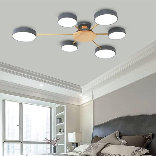 6-Lights LED Ceiling Lighting 41 Inch Modern Ceiling Lights Flush Mount Recessed Lighting Ceiling Light 48W Dimmable Living Room Bedroom Kitchen, 3000K-6000K Grey