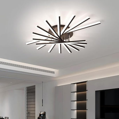 JAYMP 9 Lights Linear Modern Ceiling Lamp 45.3 inch Dimmable Led Semi Flush Mount Black Ceiling Light Fixture for Bedroom Dining Room Kitchen Island Living Room