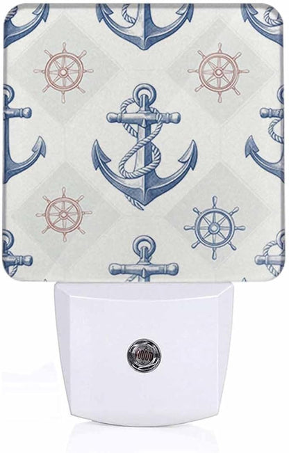 Anchor LED Night Lights Plug into Wall Vintage Rudder Compass for Navigation 0.5W Plug in Night Light, Dusk to Dawn, Bright Nightlight Auto On/Off, for Room Bedroom Bathroom