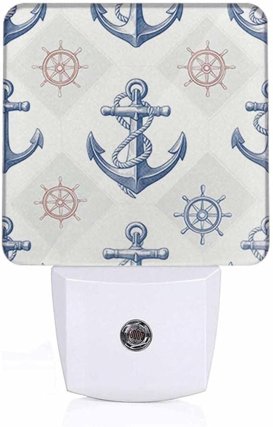 Anchor LED Night Lights Plug into Wall Vintage Rudder Compass for Navigation 0.5W Plug in Night Light, Dusk to Dawn, Bright Nightlight Auto On/Off, for Room Bedroom Bathroom