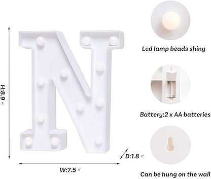 Foaky LED Letter Lights Sign Marquee Light Up Letters Sign for Night Light Wedding/Birthday Party Battery Powered Christmas Lamp Home Bar Decoration(N)